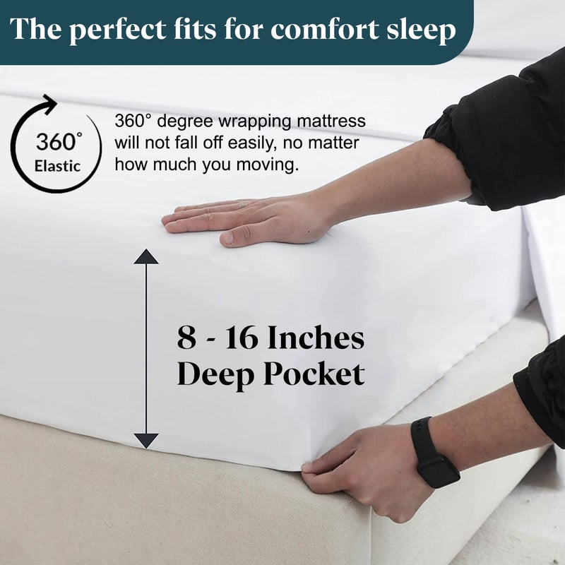 SKY BEDDINGS Split Top King Sheet Set - 100% Cotton, 600 Thread Count Flex Head King Sheets for Sleep Number Bed - 16" Deep Pocket cooling Sheets for Flex Top King Adjustable Bed - Split King/34" Down - White - Image 4